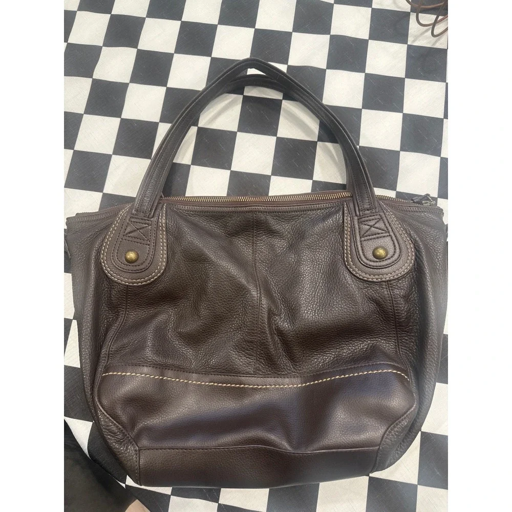 The Sak Dark Brown Pebbled Leather Hobo Shoulder Bag Contrast Stitching Casual